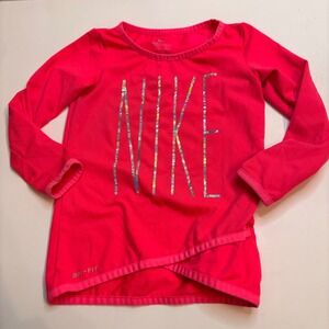 Nike Dri-Fit Long Sleeve Shirt Hot Pink Athletic Top Size 2T Toddler Girl Spring